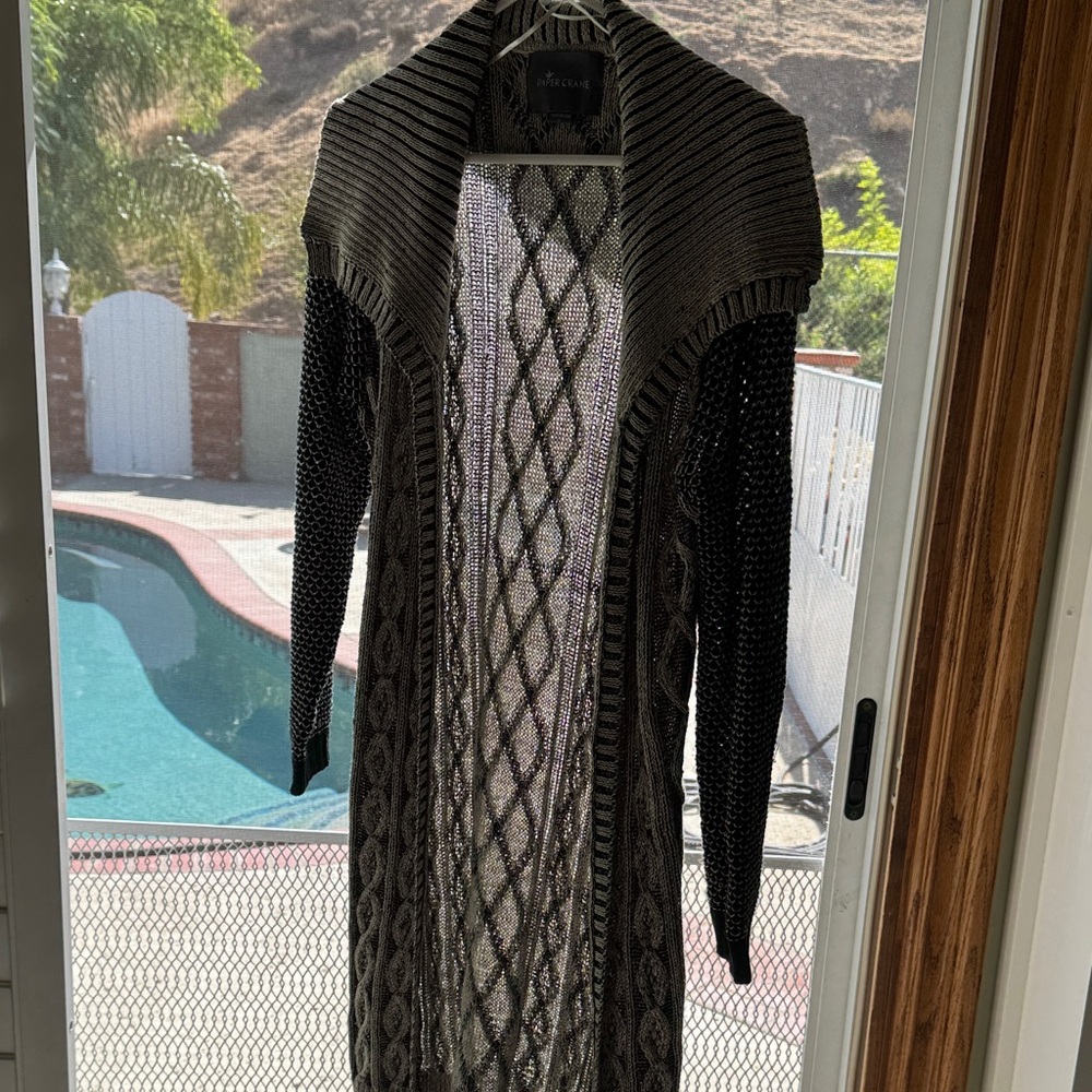 Chic Black and Gray Open-Front Cardigan